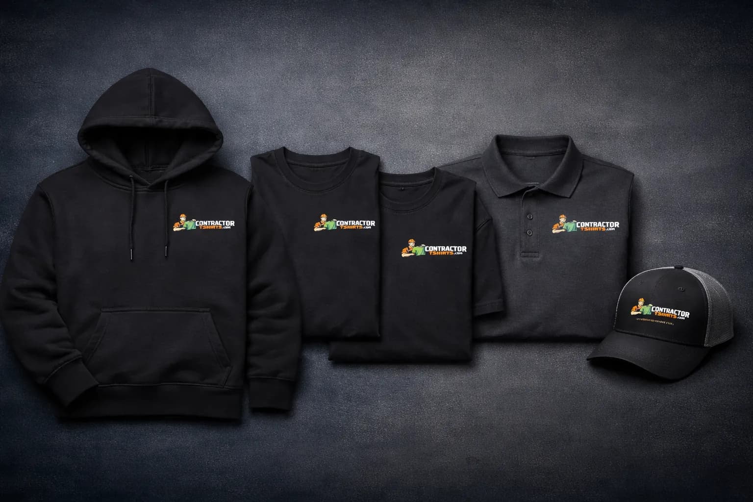 Professional contractor apparel flat lay